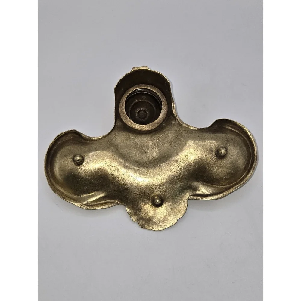 Rococo Revival Brass Inkwell Ornate Shell Scroll Hinged Lid